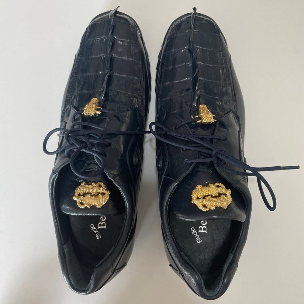 Studio Belvedere Hornback/Calf Men’s Size 10 Shoes Night Blue - Picture 2 of 12